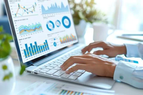 A digital marketing dashboard displaying analytics and performance metrics, w Foto stock