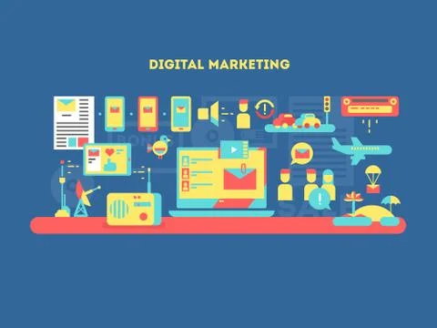Digital marketing design flat Ilustración de archivo