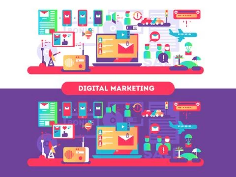 Digital marketing design flat Stock Illustration