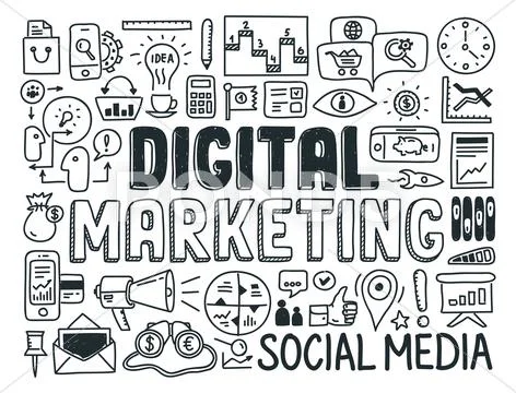 Digital marketing doodle elements set Stock Illustration
