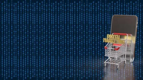 Digital Marketing E commerce Concept with Shopping Cart and Smartphone 3d r.. 写真素材