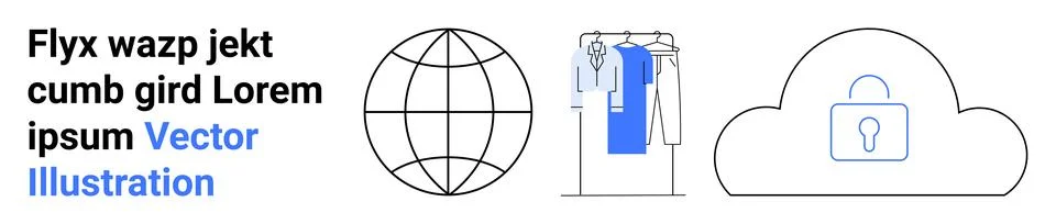 Digital marketing, e-commerce, data protection, global access, cloud computin Stock Illustration