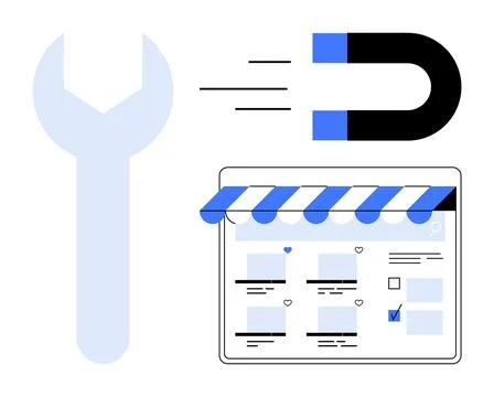 Digital marketing, e-commerce, online strategy, attraction, growth, website m Stock Illustration
