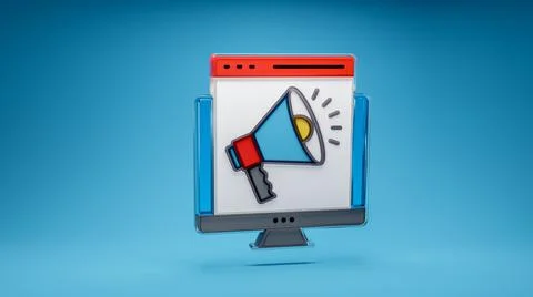 Digital marketing e-commerce promotion sales advertising 3d icon in blue back Ilustração Stock