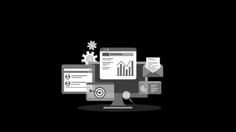 Digital Marketing Elements on Computer Screen, Animation of a computer scre.. Stock Footage 317853571