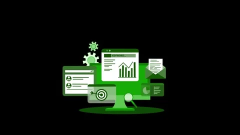 Digital Marketing Elements on Computer Screen, Animation of a computer scre.. Stock Footage 317853595