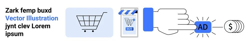 Digital Marketing Elements with E-commerce Cart and Pay Per Click Concept Stock Illustration