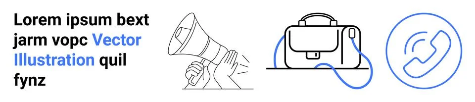 Digital Marketing Elements Megaphone, Briefcase, and Phone Call Linear Icons Stock Illustration