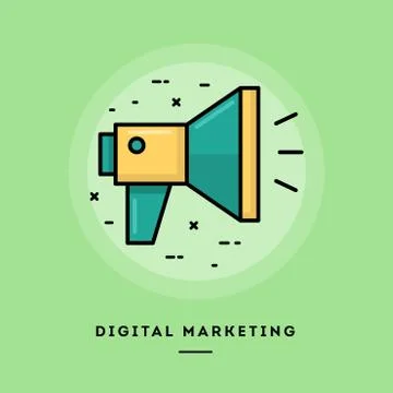 Digital marketing, flat design thin line banner Illustrazione stock