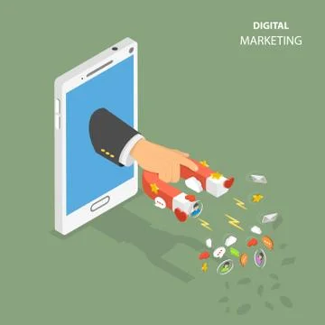Digital marketing flat isometric vector concept Illustrazione stock