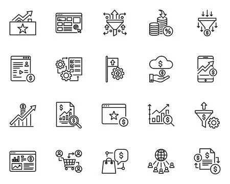 Digital Marketing Funnel Conversion Line Icon Set Vector Stock Illustration