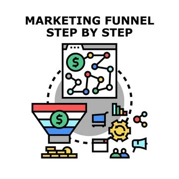 Digital marketing funnel process and sales strategy Stock Illustration