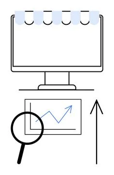 Digital Marketing Growth Chart with Computer Screen and Magnifying Glass fo.. 스톡 일러스트