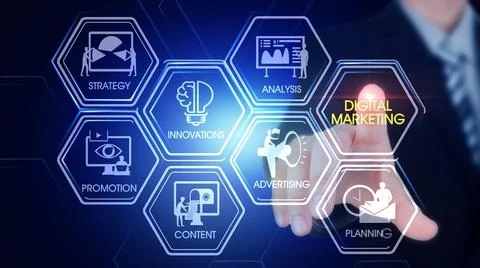 Digital Marketing Hexagonal Touch Screen Concept Illustrazione stock