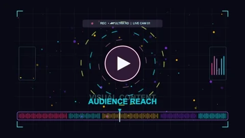 Digital marketing hud interface with animated play button and social media .. Stockbeeldmateriaal 347147215