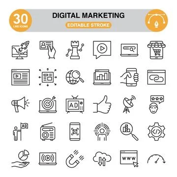 Digital Marketing Icon Set. Editable Stroke 스톡 일러스트