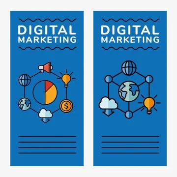 Digital marketing icon set in frames vector design Illustrazione stock