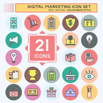 Digital Marketing Icon Set. suitable for Web Interface symbol. color mate sty Illustrazione stock