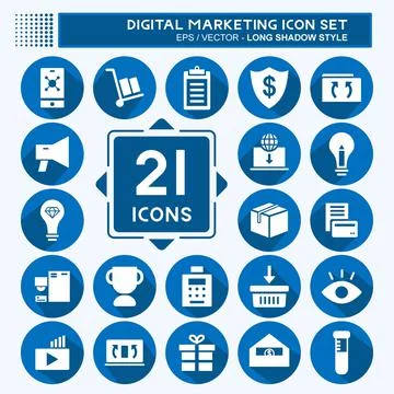 Digital Marketing Icon Set. suitable for Web Interface symbol. long shadow st 스톡 일러스트