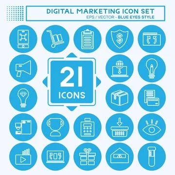 Digital Marketing Icon Set. suitable for Web Interface symbol. blue eyes styl Stock Illustration