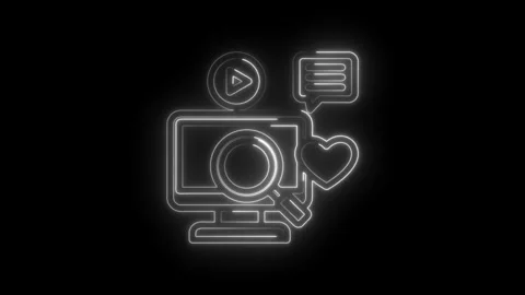 Digital marketing icons computer screen search magnifying glass play button Stock Footage 333959642