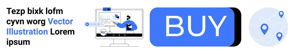 Digital Marketing Interface with Purchase Button and Location Markers Stock Illustration