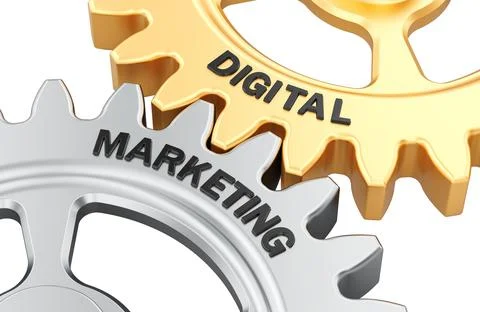 Digital Marketing interlocking gears. 3D rendering Stock Illustration