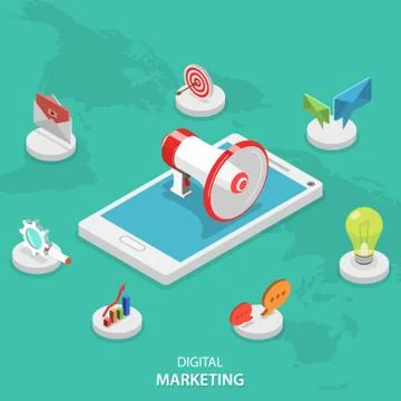 Digital marketing isometric flat vector concept. Stock Illustration