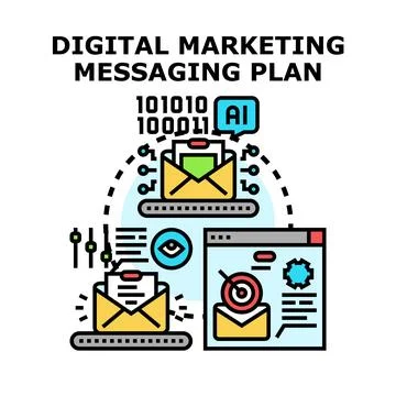 Digital marketing messaging plan concept with ai technology Stock Illustration