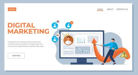 Digital marketing, networking concept. Team works with attraction of custom.. Stock Illustration