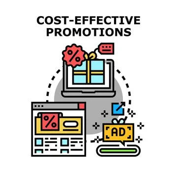 Digital marketing promotions optimizing cost effective online campaigns Stock Illustration