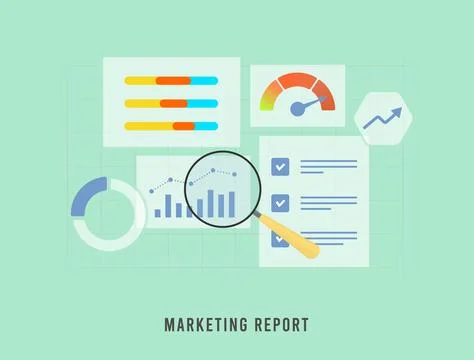 Digital Marketing Report - Analyzing Data, SEO and Business Finance Vector 스톡 일러스트