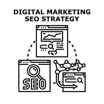 Digital marketing seo strategy process developing search engine optimization Illustration