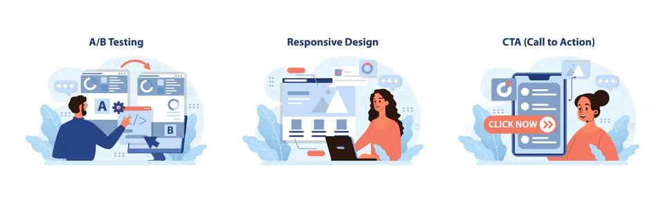 Digital marketing set. Flat vector illustratio Illustrazione stock