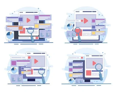 Digital marketing set with vector illustrating search engine ad campaigns Stock Illustration