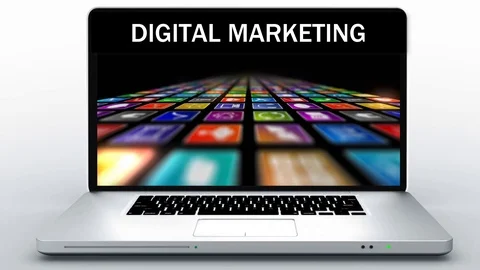 Digital Marketing Social Media Icons Laptop Animation Stock Footage