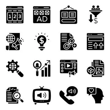 Digital Marketing Solid Icons Pack Illustrazione stock