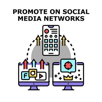 Digital marketing strategy promoting content on social media networks Stock Illustration
