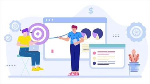 Digital marketing strategy session with data visualization illustration business Stock Footage 292850871