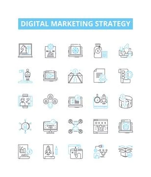 Digital marketing strategy vector line icons set. Digital, Marketing, Strategy Stock Illustration