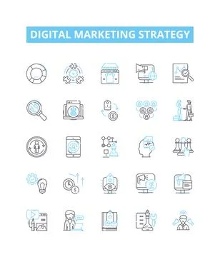 Digital marketing strategy vector line icons set. Digital, Marketing, Strategy Stock Illustration