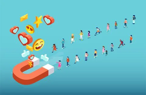 Digital marketing for target audience. Vector of diverse children pulled by s Stock Illustration