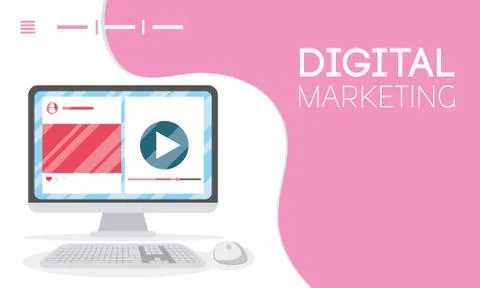 Digital marketing tech with desktop Stock Illustration