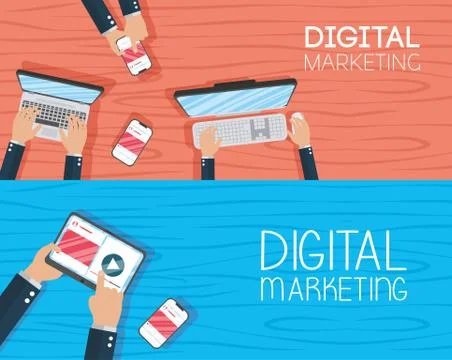 Digital marketing tech with electronic devices Illustrazione stock