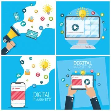 Digital marketing tech with electronic devices Illustrazione stock