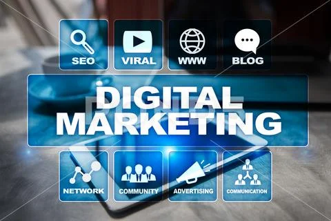DIgital marketing technology concept. Internet. Online. SEO. SMM. Advertising. Stock Photos