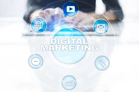 DIgital marketing technology concept. Internet. Online. SEO. SMM. Advertising. Fotos Stock