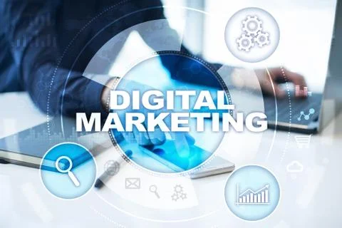 DIgital marketing technology concept. Internet. Online. SEO. SMM. Advertising. Fotos Stock