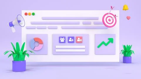 Digital Marketing, web analytics and marketing social media concept. 3d illus Stock Illustration