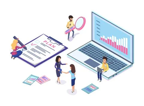 Digital Marketing Workers and Tools Instruments Stock Illustration